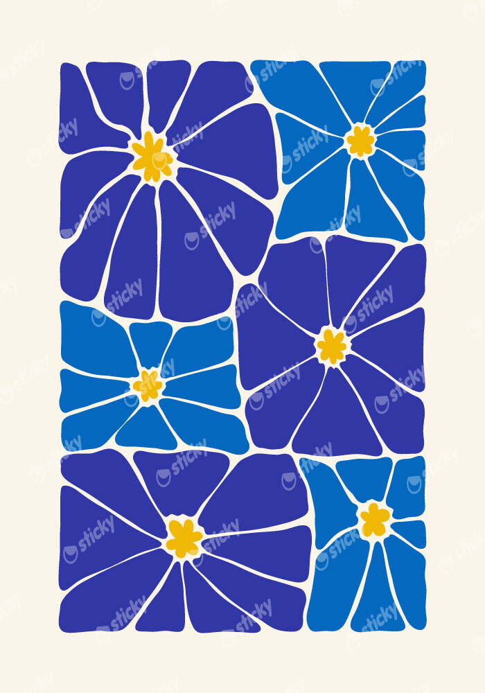 Πόστερ BLUE AND YELLOW ABSTRACT FLORAL
