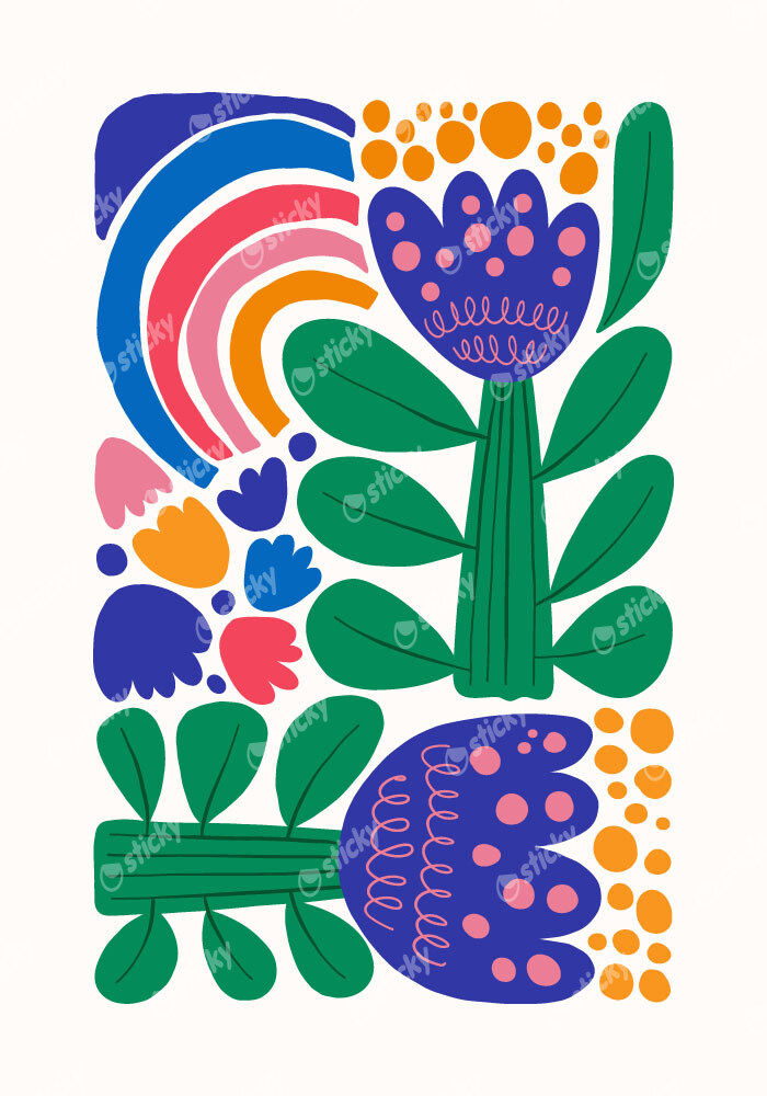 Πόστερ GREEN AND BLUE ABSTRACT FLORAL