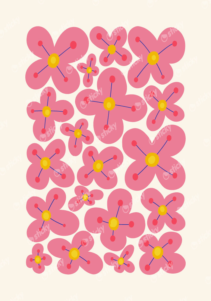 Πόστερ PINK AND YELLOW ABSTRACT FLORAL