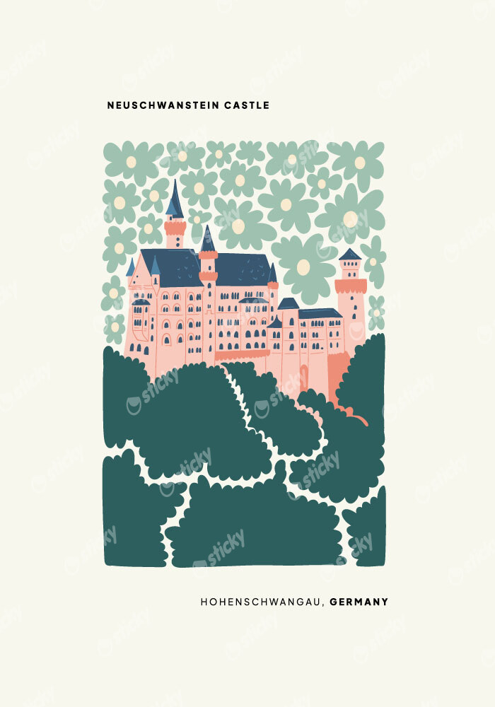 Πόστερ FLORAL TRAVEL NEUSCHWANSTEIN CASTLE
