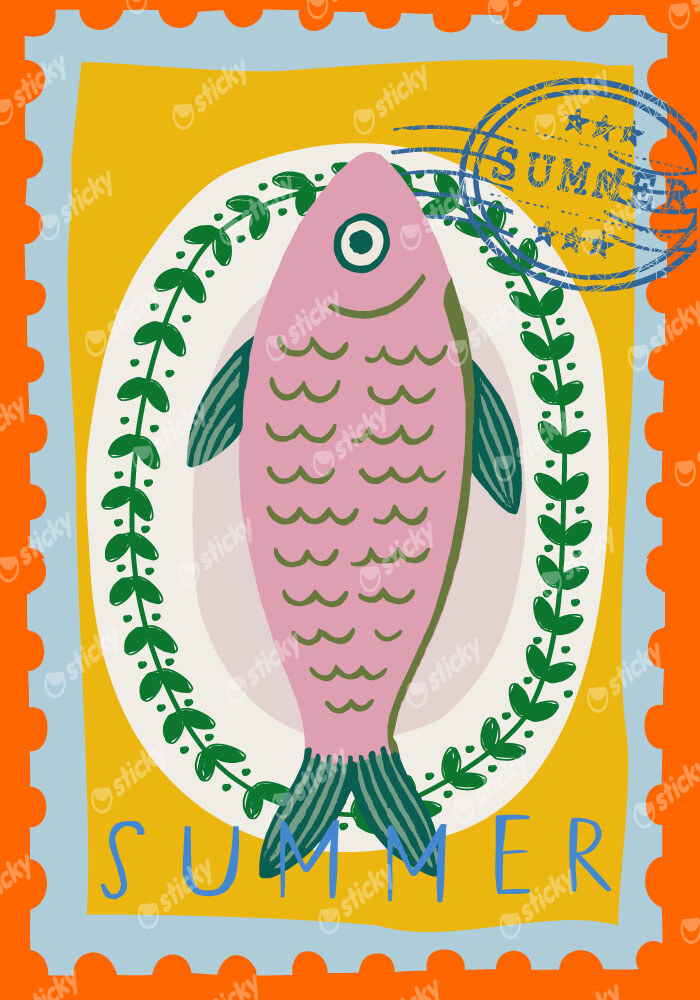 Πόστερ FISH PLATE SUMMER ILLUSTRATION