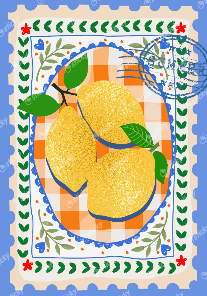 Πόστερ LEMONS STAMP ILLUSTRATION