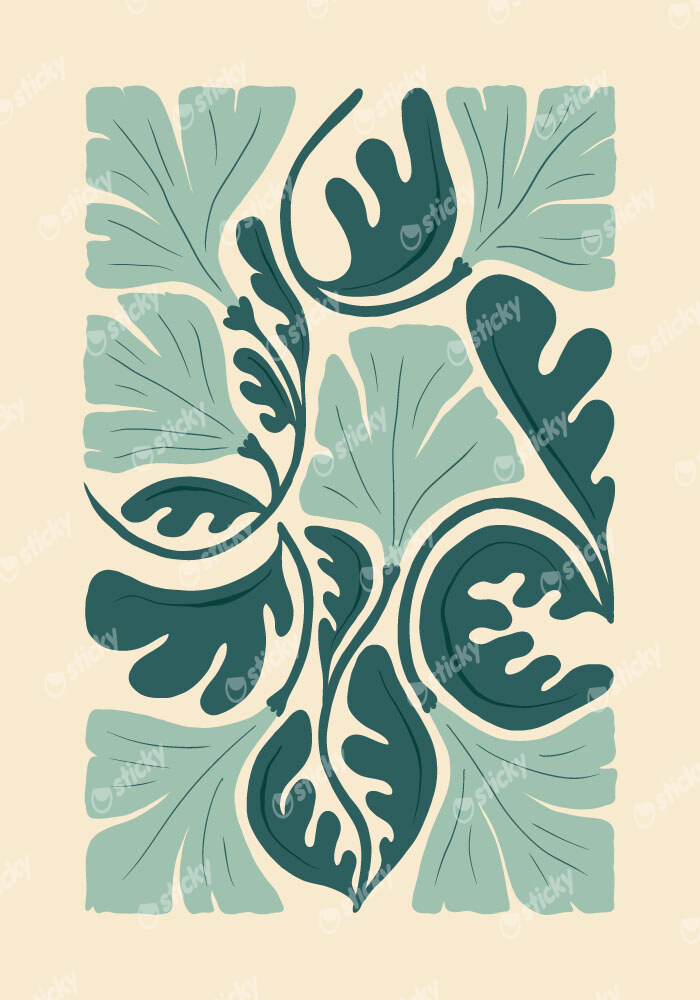 Πόστερ ABSTRACT MINT AND GREEN FLOWERS