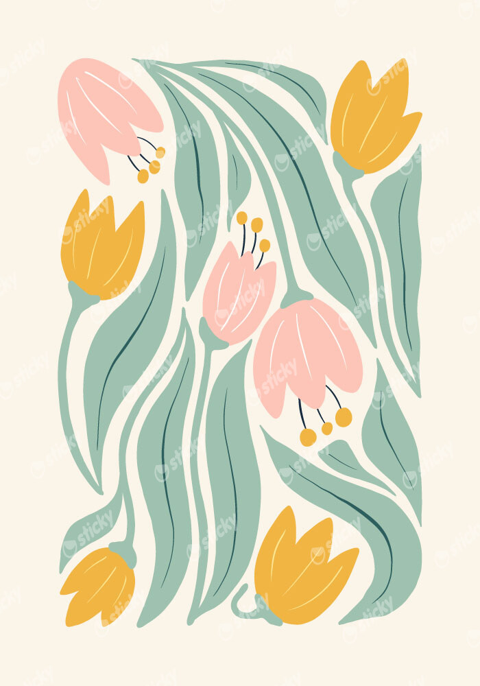 Πόστερ ABSTRACT PINK AND ORANGE FLOWERS