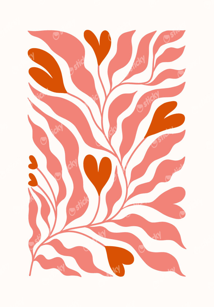 Πόστερ LOVE FLORAL RED AND PINK