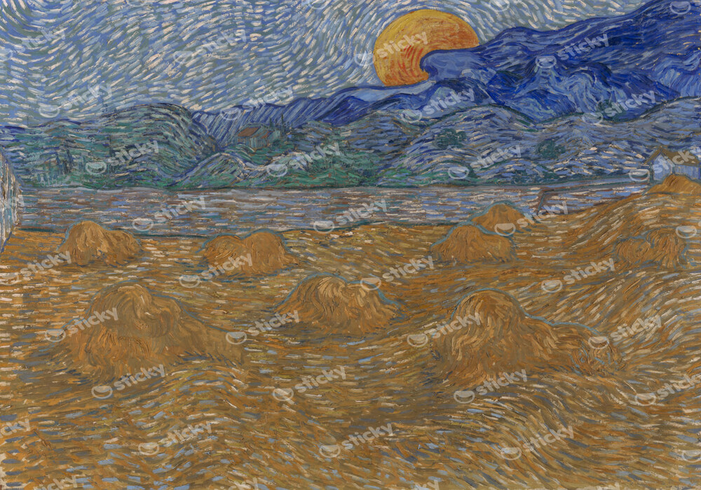 Πινακας σε καμβά VAN GOGH - LANDSCAPE WITH WHEAT SHEAVES AND RISING MOON
