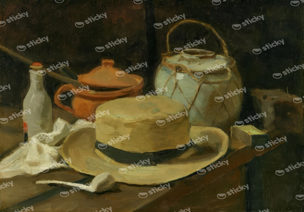 Πινακας σε καμβά VAN GOGH - STILL LIFE WITH YELLOW STRAW HAT
