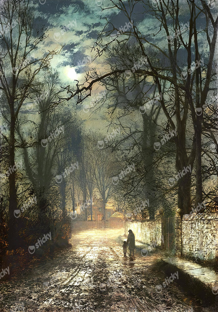 Πινακας σε καμβά JOHN ATKINSON - A MOONLIT LANE