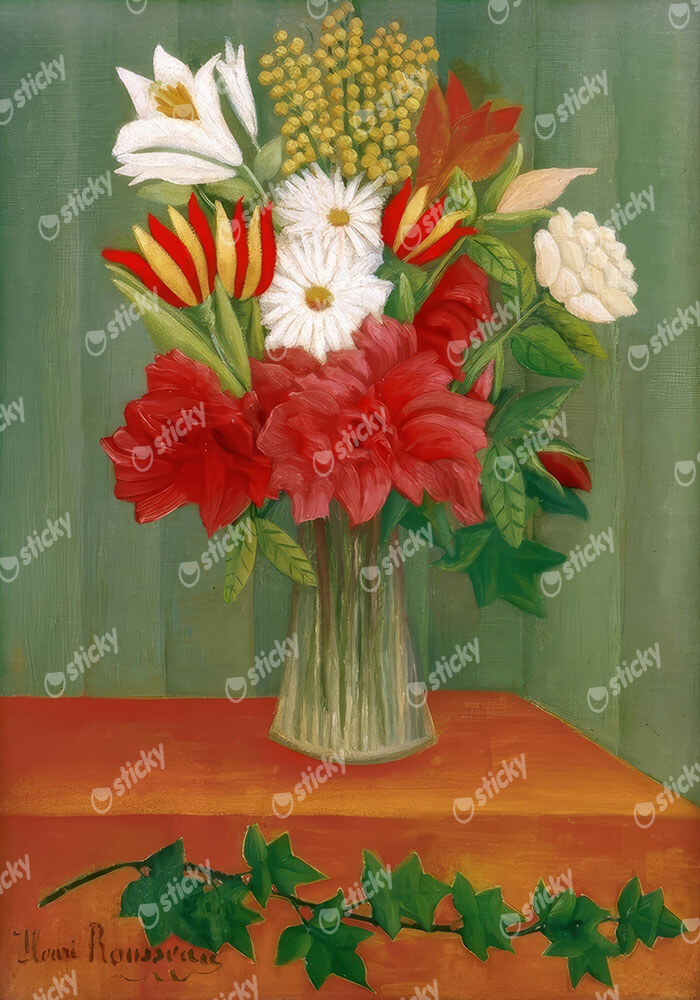 Πινακας σε καμβά HENRI ROUSSEAU - BOUQUET OF FLOWERS WITH AN IVY BRANCH