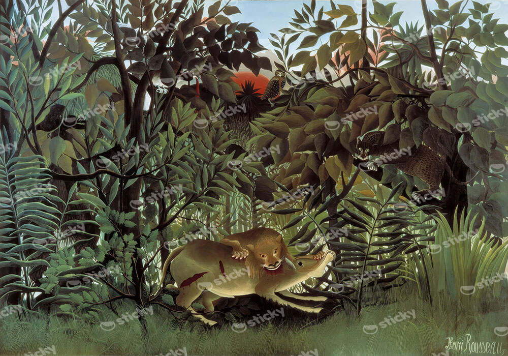 Πινακας σε καμβά HENRI ROUSSEAU - THE HUNGRY LION THROWS ITSELF ON THE ANTELOPE