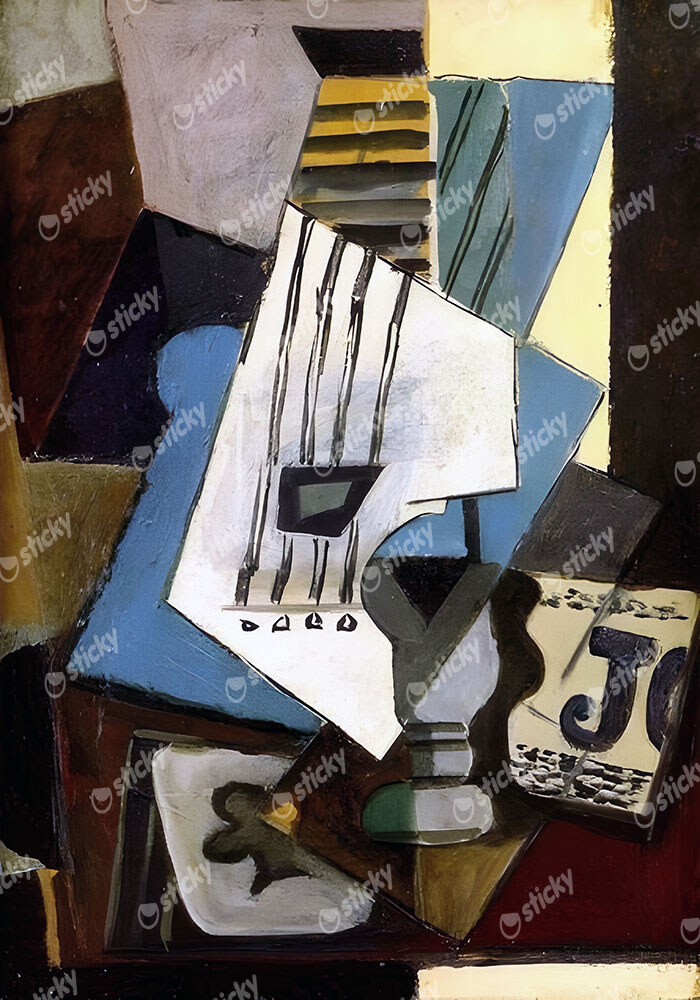 Πινακας σε καμβά PICASSO - STILL LIFE WITH GUITAR NEWSPAPER GLASS AND PLAYING CARDS