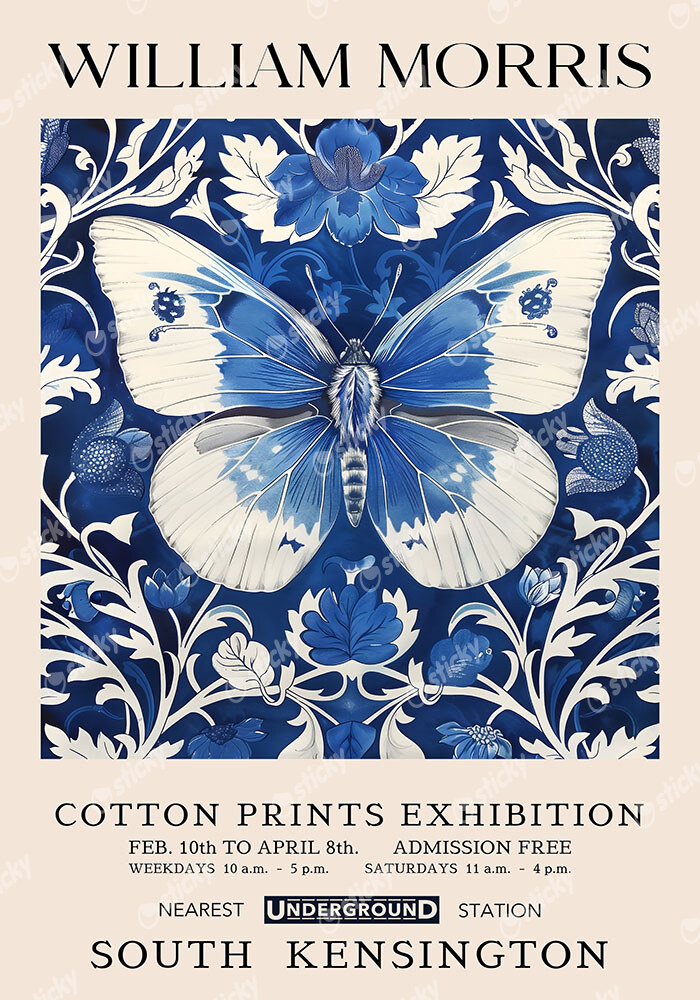 Πινακας σε καμβά WILLIAM MORRIS - BLUE BUTTERFLY 2
