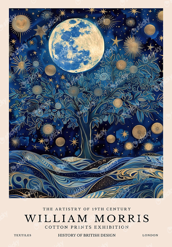 Πινακας σε καμβά WILLIAM MORRIS - BLUE MOON AND STARS 3