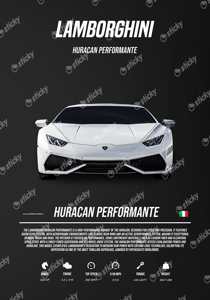 Πινακας σε καμβά LAMBORGHINI HURRACAN PERFORMANTE WHITE IMPERIAL