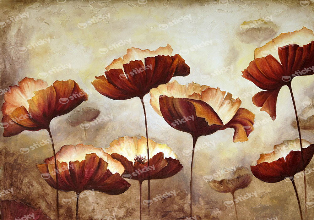 Πινακας σε καμβά PAINTING POPPIES TEXTURE BROWN