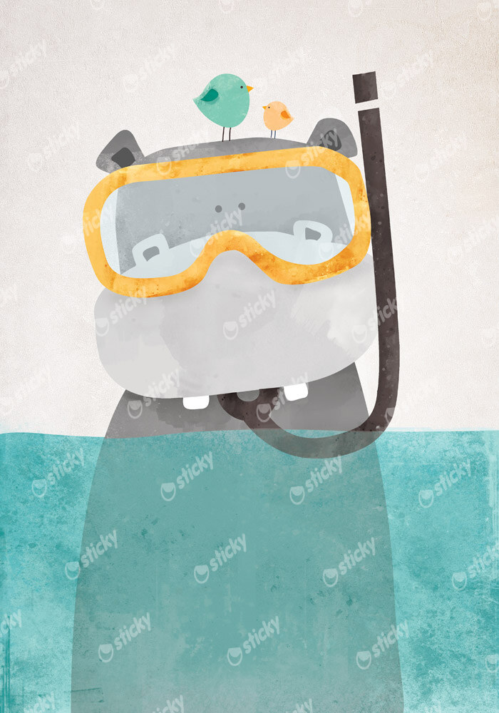 Πινακας σε καμβά HIPPO IN WATER 2