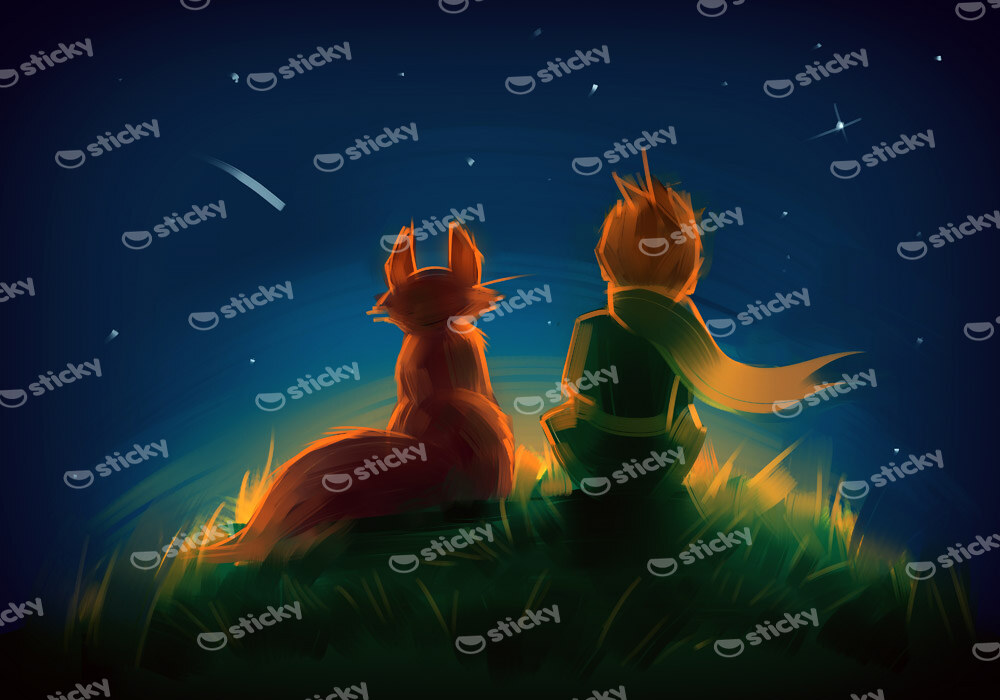 Πινακας σε καμβά LITTLE PRINCE FOX SITTING ON GRASS