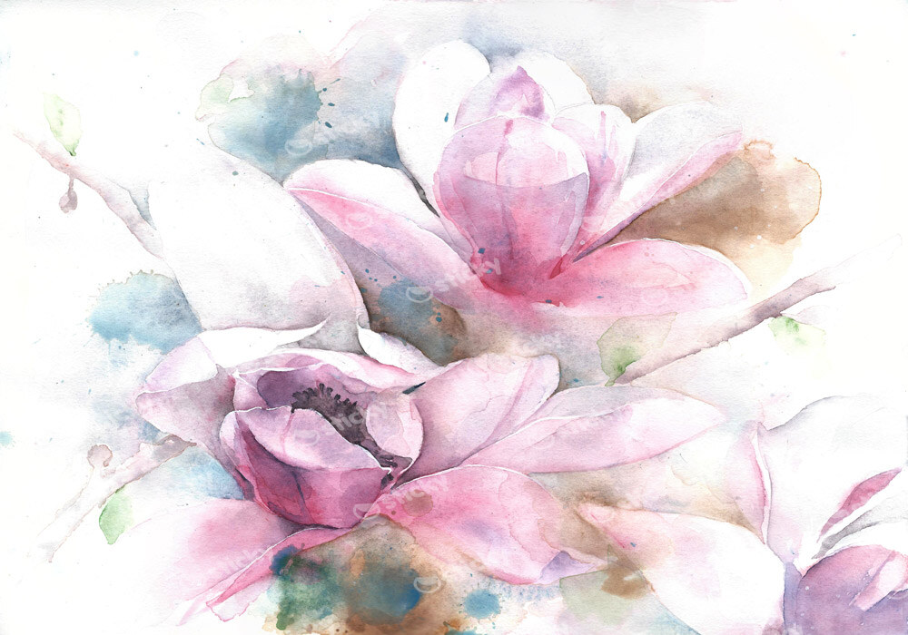 Πινακας σε καμβά MAGNOLIA FLOWER TREE WATERCOLOR PAINTING
