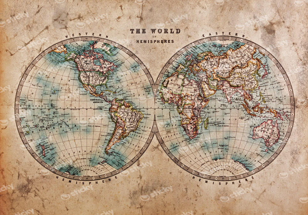 Πινακας σε καμβά OLD STAINED WORLD MAP 1800