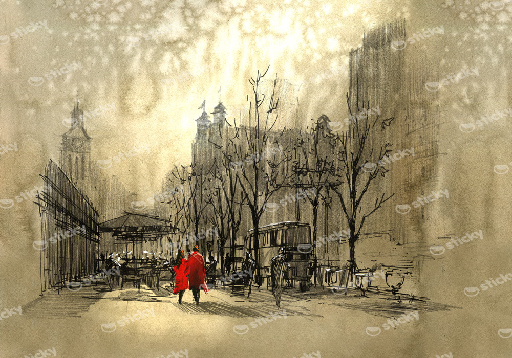 Πινακας σε καμβά COUPLE IN RED WALKING