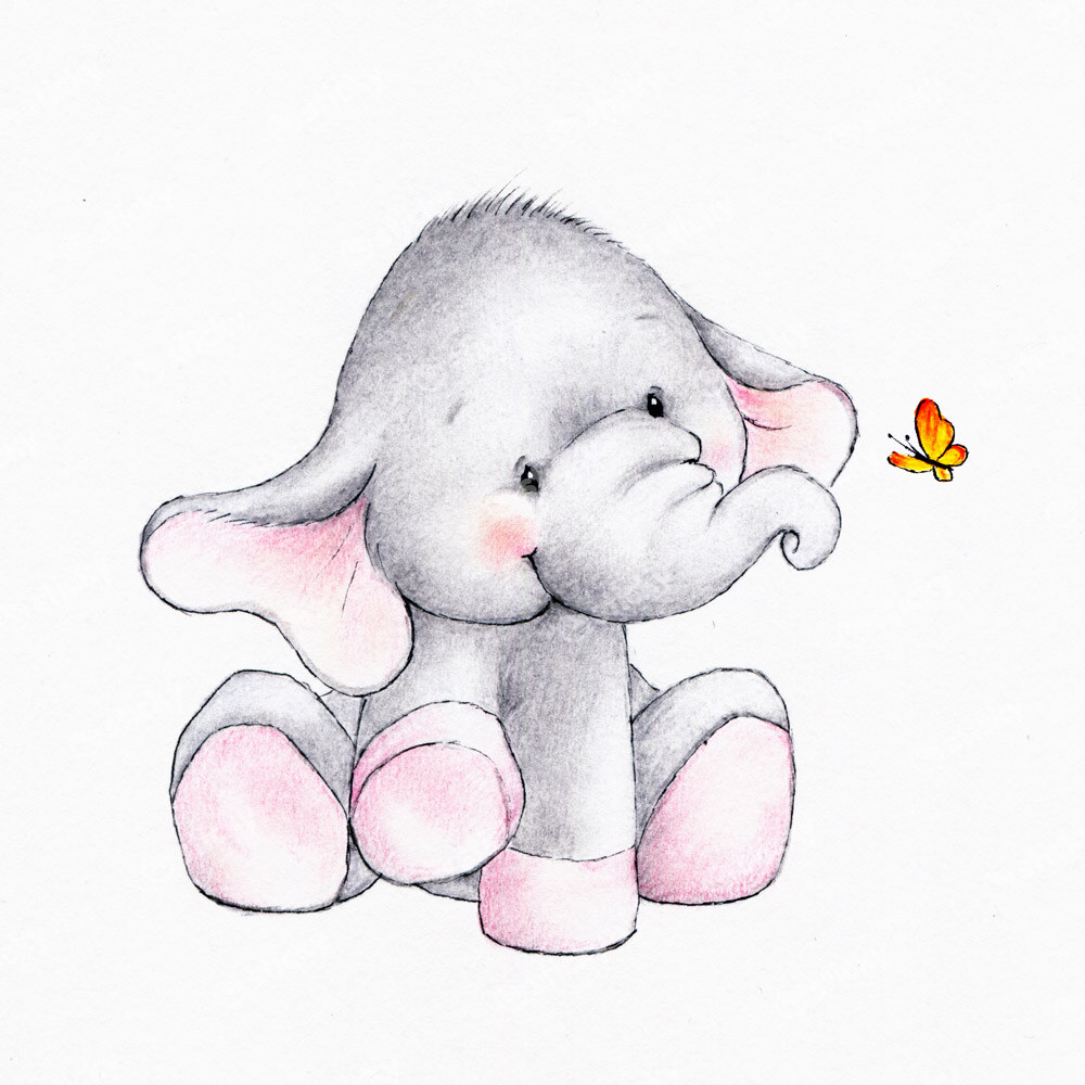 Πίνακας σε καμβά CUTE ELEPHANT WITH BUTTERFLY