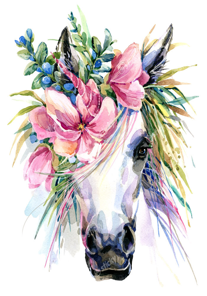 Πινακας σε καμβά WATERCOLOR UNICORN ILLUSTRATION