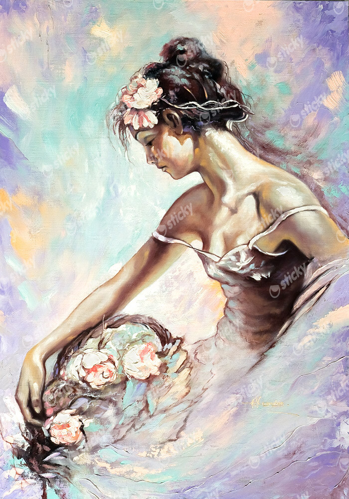 Πινακας σε καμβά GIRL WITH A BOUQUET OF FLOWERS