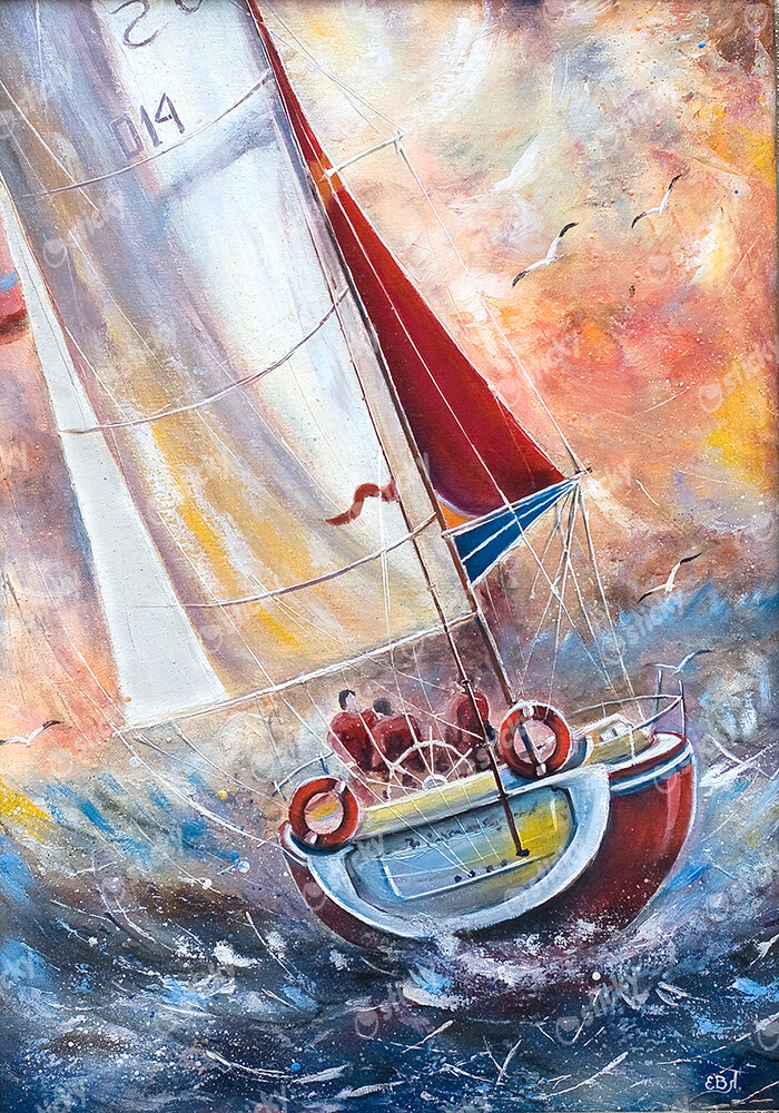Πινακας σε καμβά THREE SAILMEN ON A SAILING BOAT