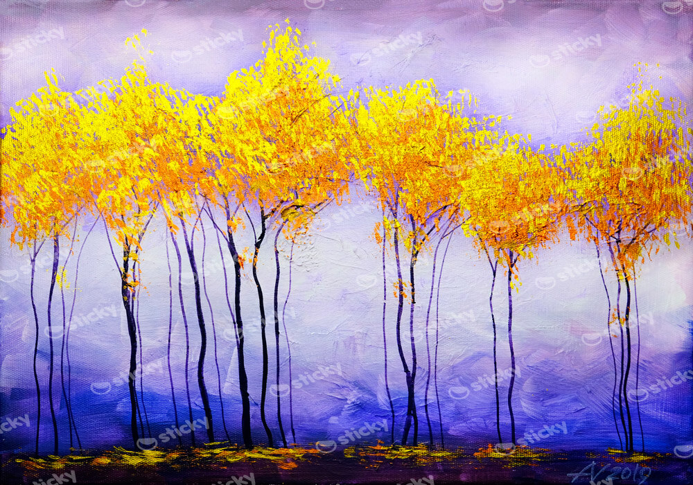 Πινακας σε καμβά YELLOW TREES IN DUSK