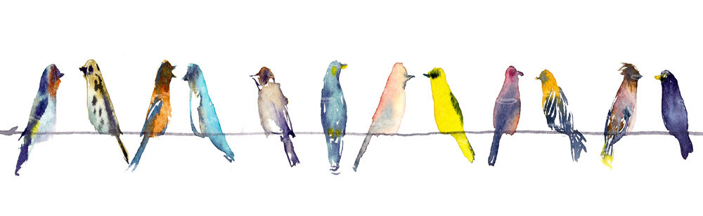 Πίνακας Πανοραμικός WATERCOLOR BIRDS ON WIRE