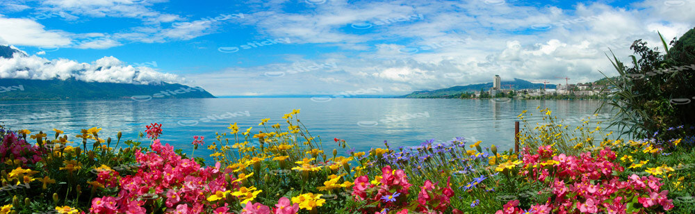 Πίνακας Πανοραμικός σε καμβά MONTREUX AND LAKE GENEVA